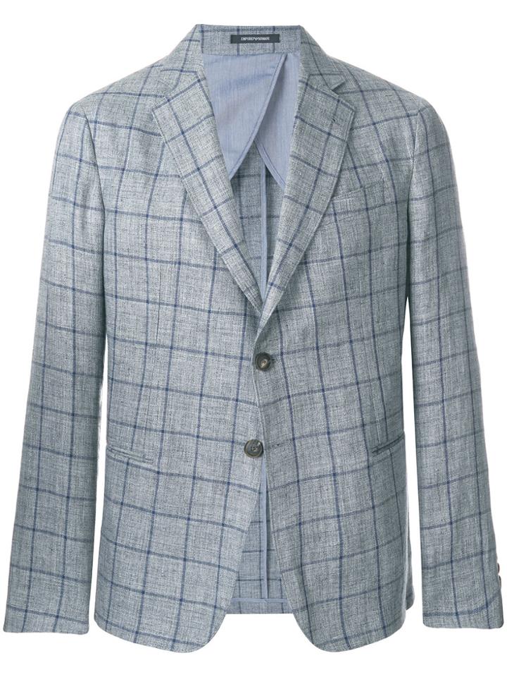 Emporio Armani Check Fitted Blazer - Grey