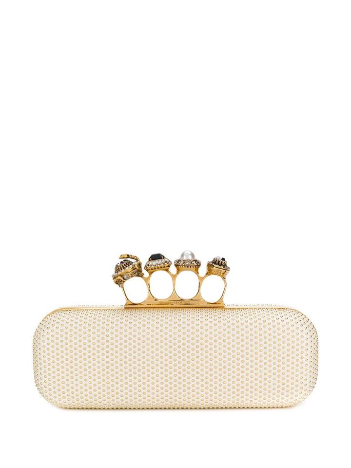 Alexander Mcqueen Studded Four Ring Clutch - Neutrals