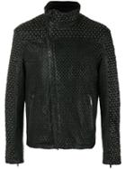 Emporio Armani Perforated Stud Jacket, Men's, Size: 48, Black, Lamb Skin/cotton/spandex/elastane