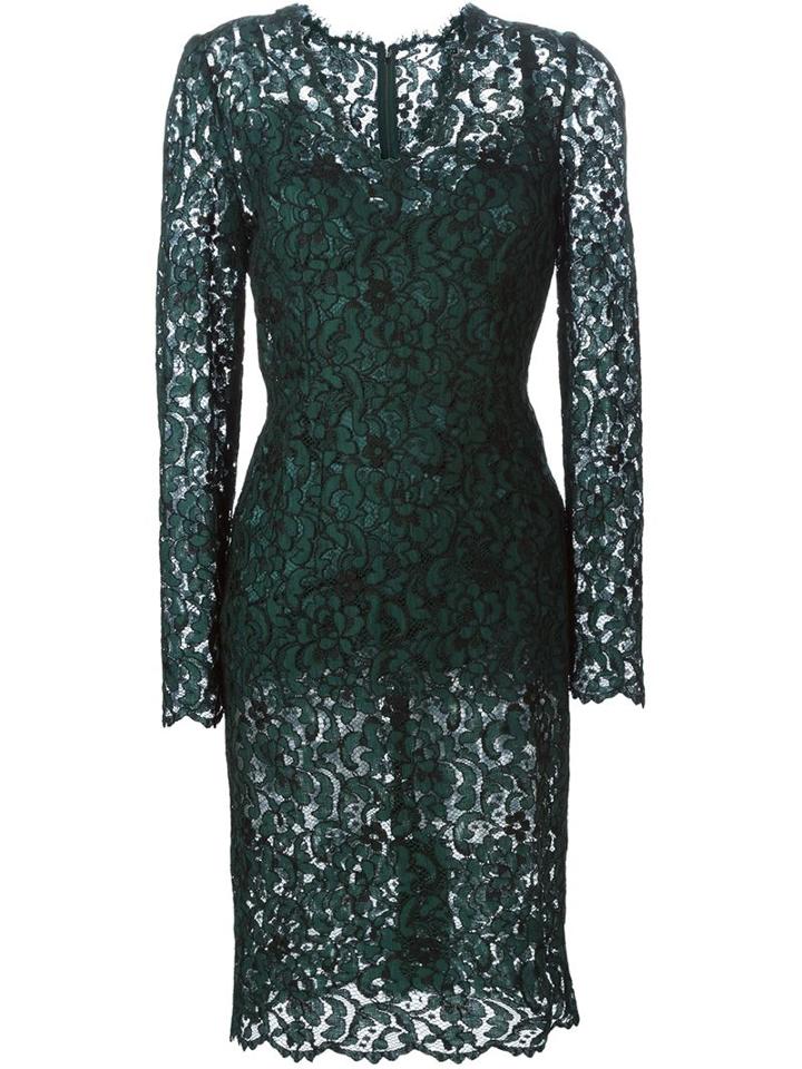 Dolce & Gabbana Floral Lace Midi Dress, Women's, Size: 42, Green, Rayon/cotton/nylon/polyamide