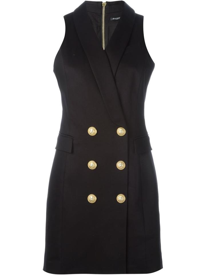 Balmain Double Breasted Blazer Dress, Women's, Size: 36, Black, Cotton/spandex/elastane/viscose