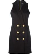 Balmain Double Breasted Blazer Dress, Women's, Size: 36, Black, Cotton/spandex/elastane/viscose