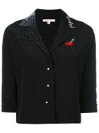 Olympia Le-tan Miriam Top With Psycho Embroidery - Black