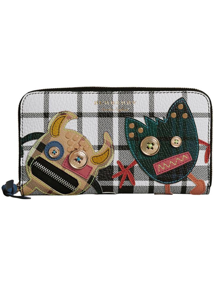 Burberry Creature Appliqué Check Leather Ziparound Wallet - Black