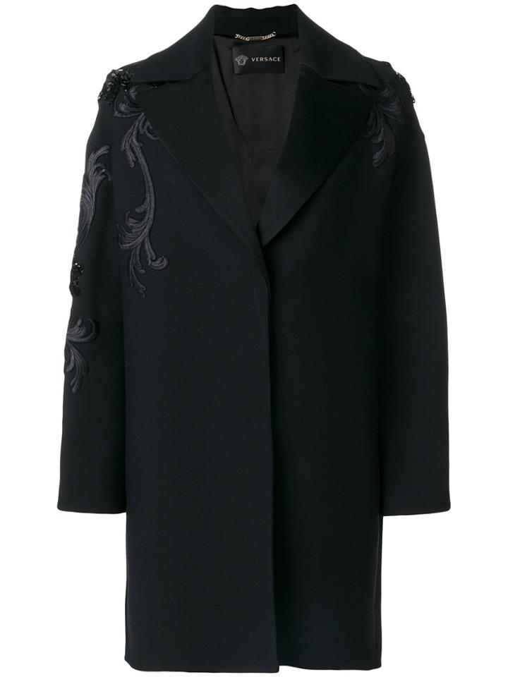 Versace Embroidered Coat - Black