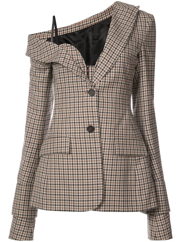 Vera Wang One Shoulder Tailored Bustier Blazer - Brown