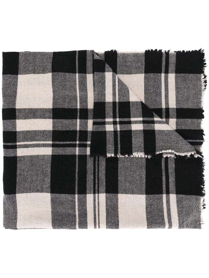 Y's Checked Scarf - Black