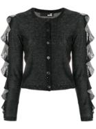 Love Moschino Ruffle Sleeve Sparkly Knit Cardigan - Black