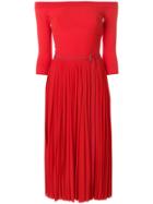 Alexander Mcqueen Off-the-shoulder Midi Plissé Dress - Red