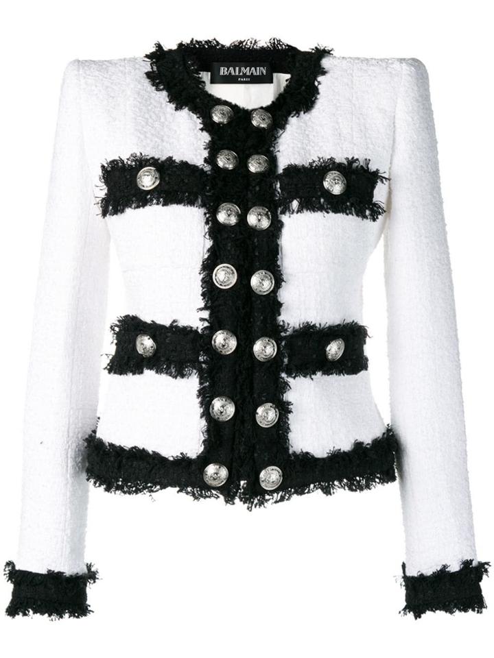 Balmain Contrast Fringe Tweed Jacket - White