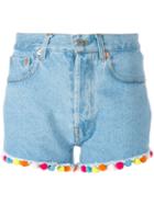 Forte Couture Pompom Denim Shorts, Women's, Size: 26, Blue, Cotton/polyester