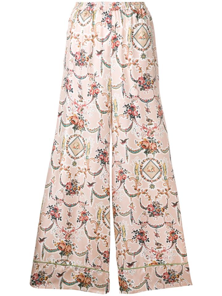 Scrambled Ego Floral Print Palazzo Pants - Pink & Purple