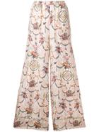 Scrambled Ego Floral Print Palazzo Pants - Pink & Purple