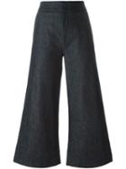 Victoria Victoria Beckham - Cropped Super Wide Trousers - Women - Cotton/spandex/elastane - 26, Blue, Cotton/spandex/elastane