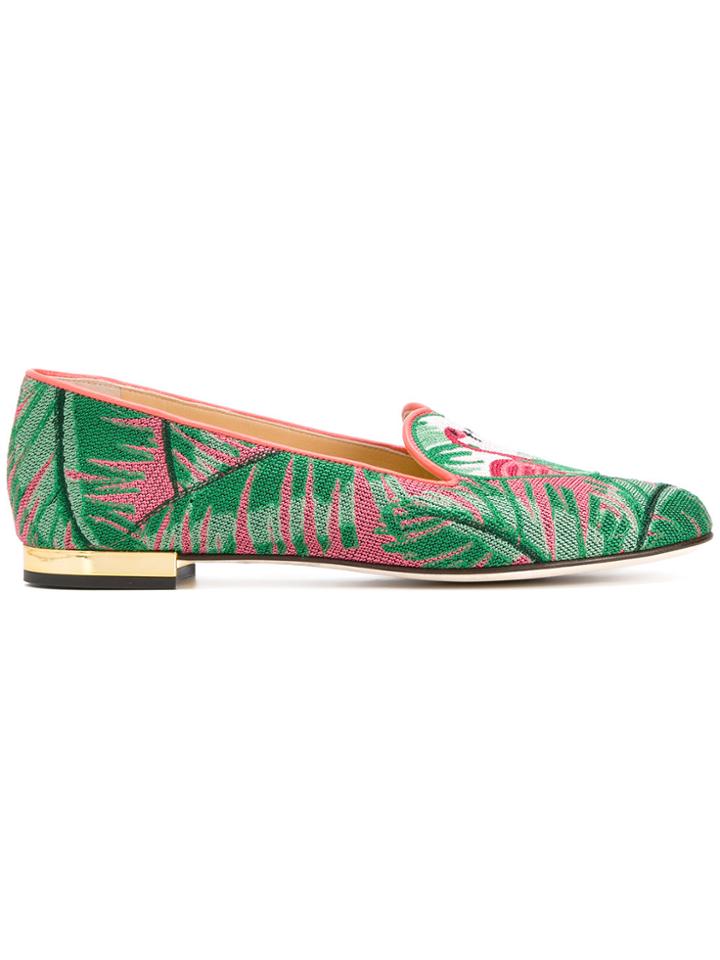 Charlotte Olympia Flamingo Slippers - Green