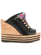 Hogan Lace-up Wedge Mules - Black