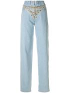 Y / Project Chained Trim High Waisted Jeans - Blue