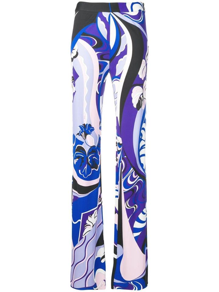 Emilio Pucci Hanami Print Flared Trousers - Blue