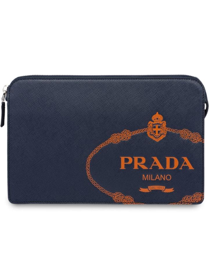 Prada Saffiano Logo Pouch - Blue