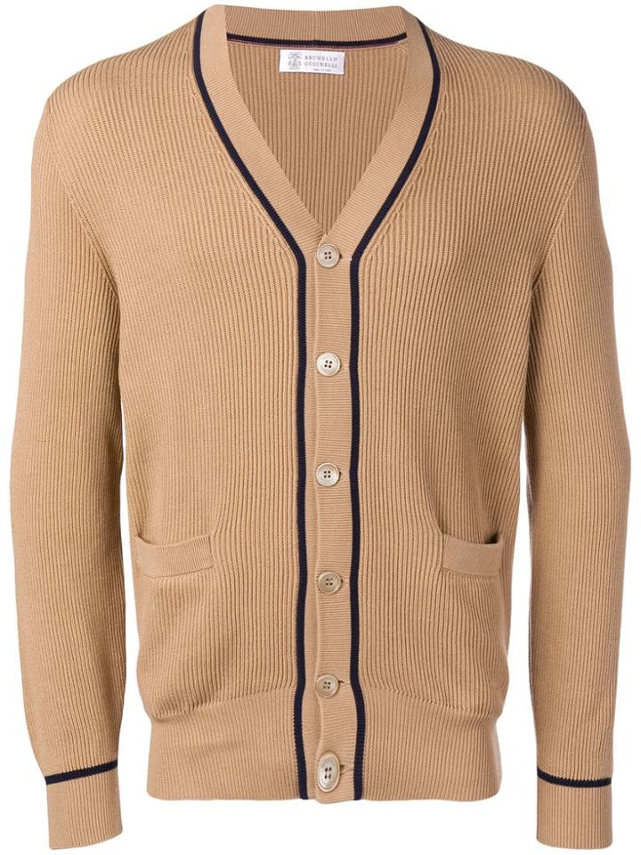 Brunello Cucinelli Contrast-trim Cardigan - Brown
