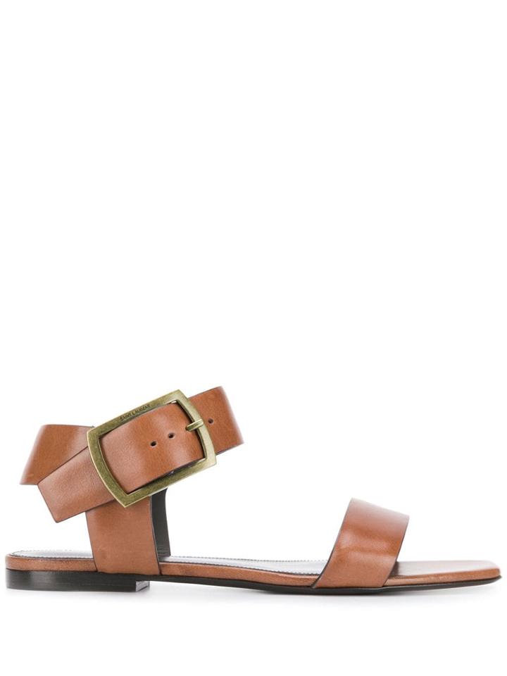 Saint Laurent Bucked Flat Sandals - Brown