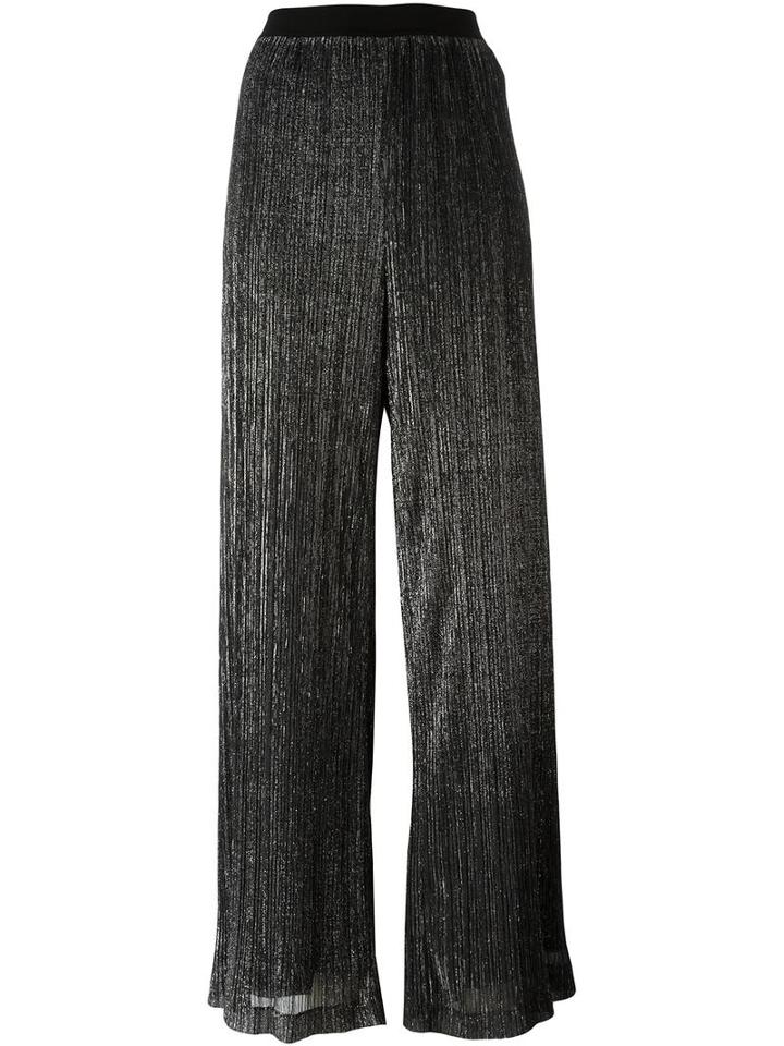 Ermanno Scervino Pleated Palazzo Pants, Women's, Size: 40, Black, Polyester/metallic Fibre
