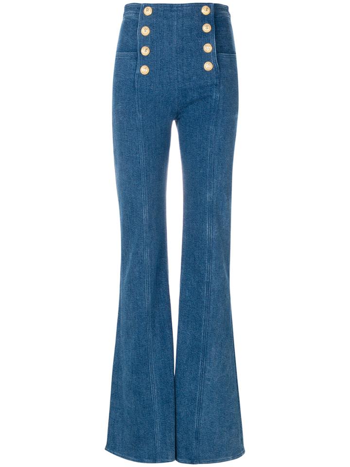 Balmain Button-embellished Flared Jeans - Blue
