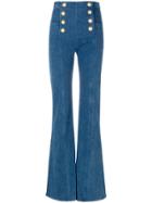 Balmain Button-embellished Flared Jeans - Blue