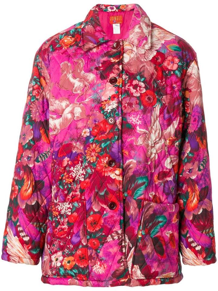 Kenzo Pre-owned Pegas Print Quilted Coat - Pink