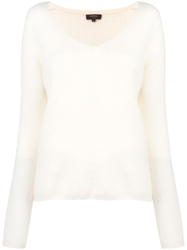 N.peal V-neck Ribbed Jumper - White