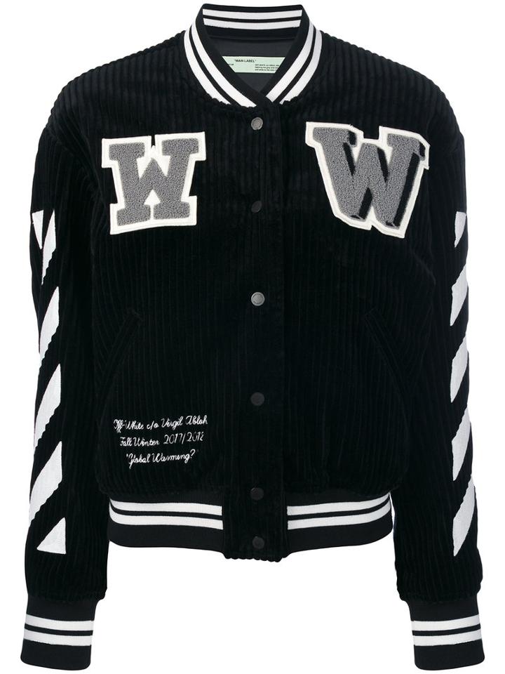Off-white - Varsity Jacket - Women - Cotton/acrylic/polyester/wool - 40, Black, Cotton/acrylic/polyester/wool