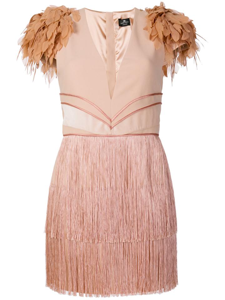 Elisabetta Franchi Fringed V-neck Dress - Pink & Purple