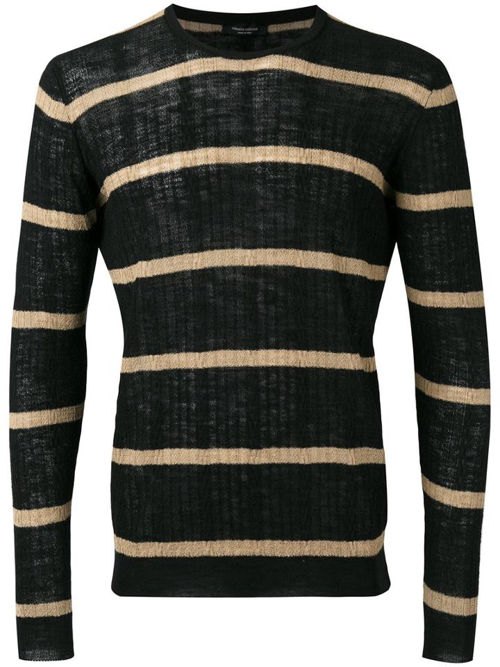 Roberto Collina Striped Ribbed Sweater, Men's, Size: 50, Black, Cotton/linen/flax/polyester