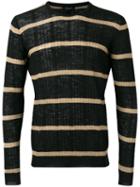 Roberto Collina Striped Ribbed Sweater, Men's, Size: 50, Black, Cotton/linen/flax/polyester