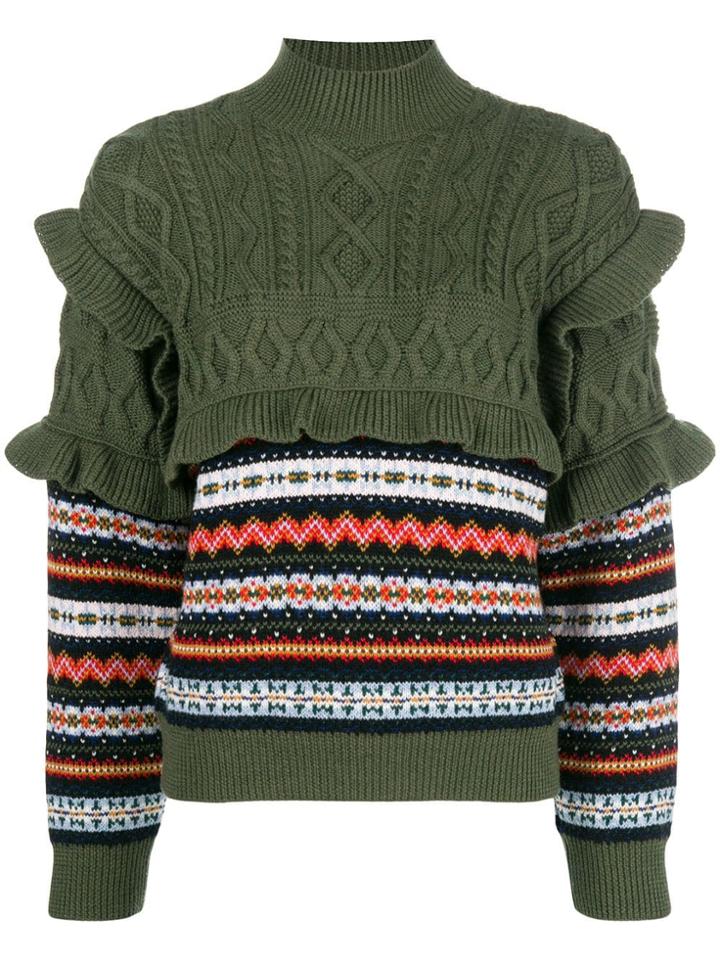 Philosophy Di Lorenzo Serafini Striped Cable Knit Jumper - Green