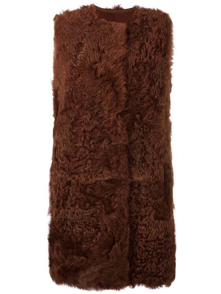 Yves Salomon Long Fuzzy Gilet - Brown