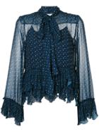 See By Chloé - Embroidered Frill Blouse - Women - Polyester/viscose - 34, Blue, Polyester/viscose