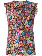 Emilio Pucci Floral Ruffle Trim Top, Women's, Size: 40, Silk