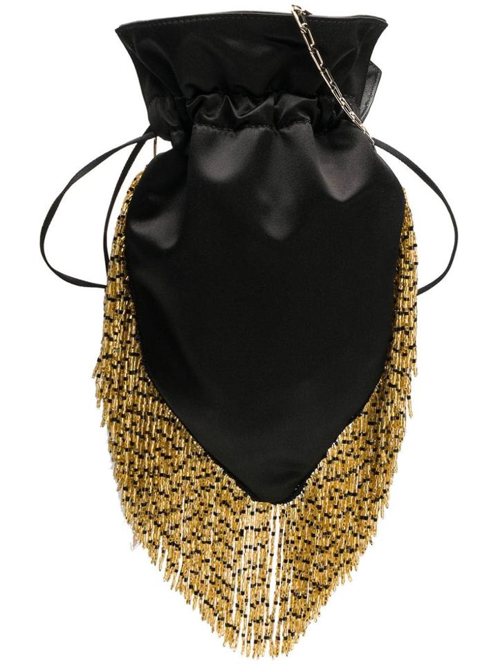 Les Petits Joueurs Fringed Satin Shoulder Bag - Black
