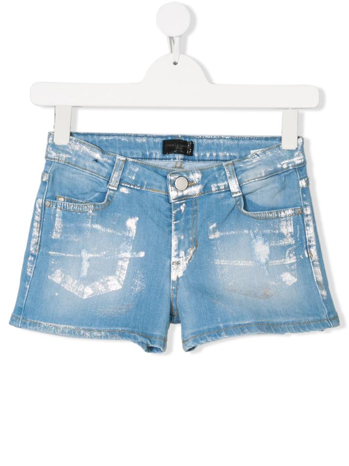 Frankie Morello Kids Teen Paint Effect Shorts - Blue