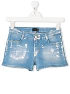 Frankie Morello Kids Teen Paint Effect Shorts - Blue