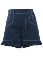 Ganni - Frill Shorts - Women - Cotton - 36, Women's, Blue, Cotton