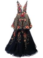 Marchesa Embroidered Appliqué Gown - Blue