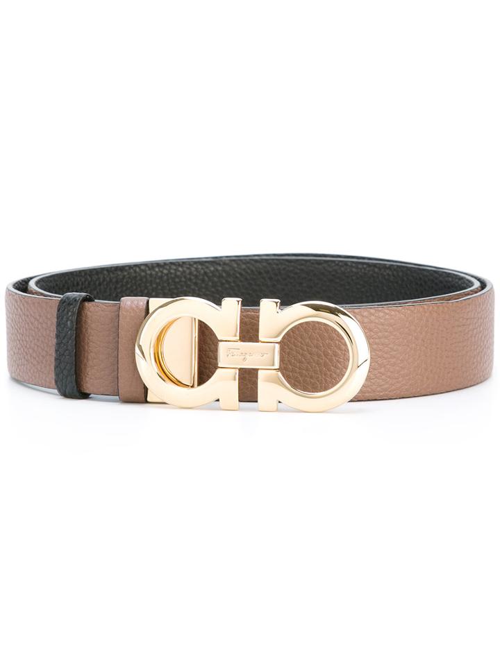 Salvatore Ferragamo Double Gancini Buckle Belt, Women's, Size: 100, Brown, Leather