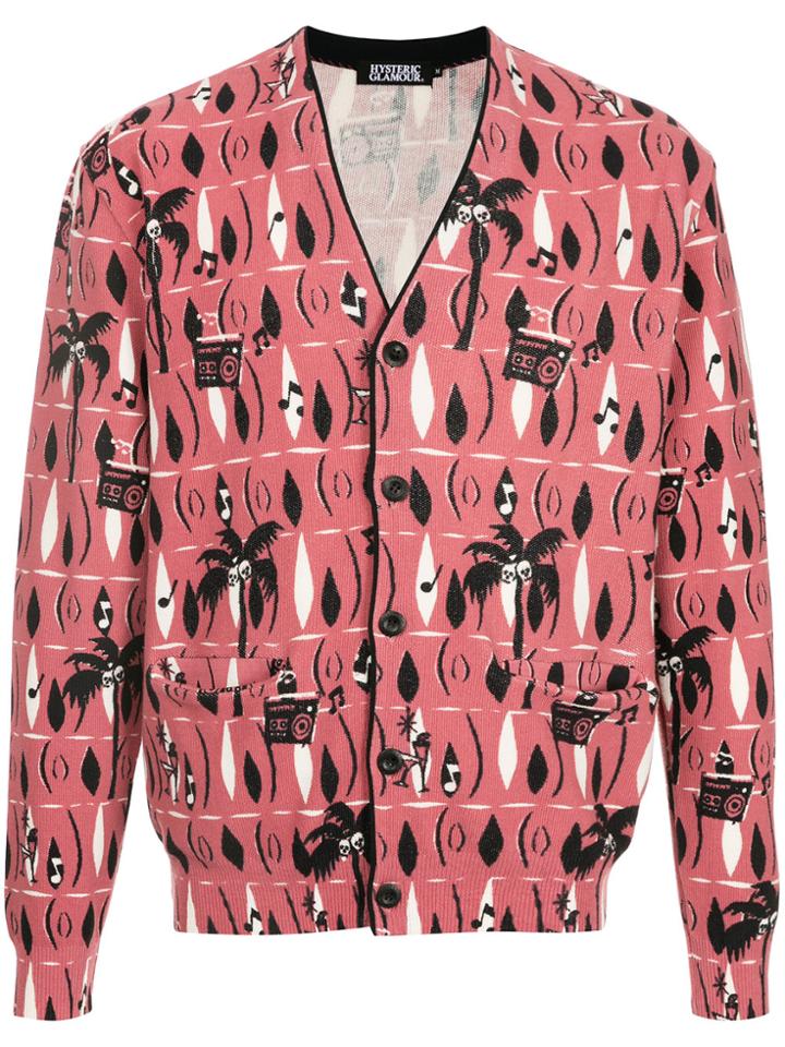 Hysteric Glamour Print V-neck Cardigan - Pink & Purple