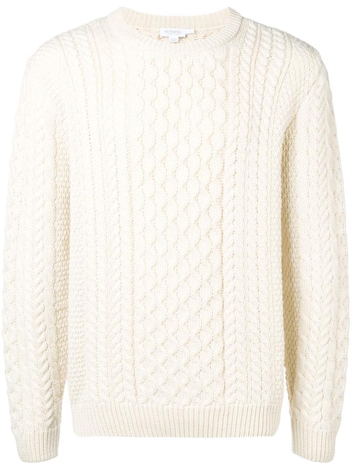 Sunspel Crewneck Cable Knit Sweater - White