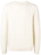 Sunspel Crewneck Cable Knit Sweater - White