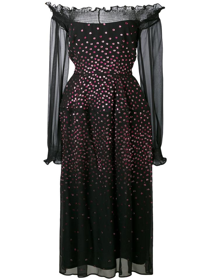 Talbot Runhof - Metallic Dot Bardot Dress - Women - Silk/polyester/triacetate - 38, Black, Silk/polyester/triacetate