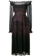 Talbot Runhof - Metallic Dot Bardot Dress - Women - Silk/polyester/triacetate - 38, Black, Silk/polyester/triacetate