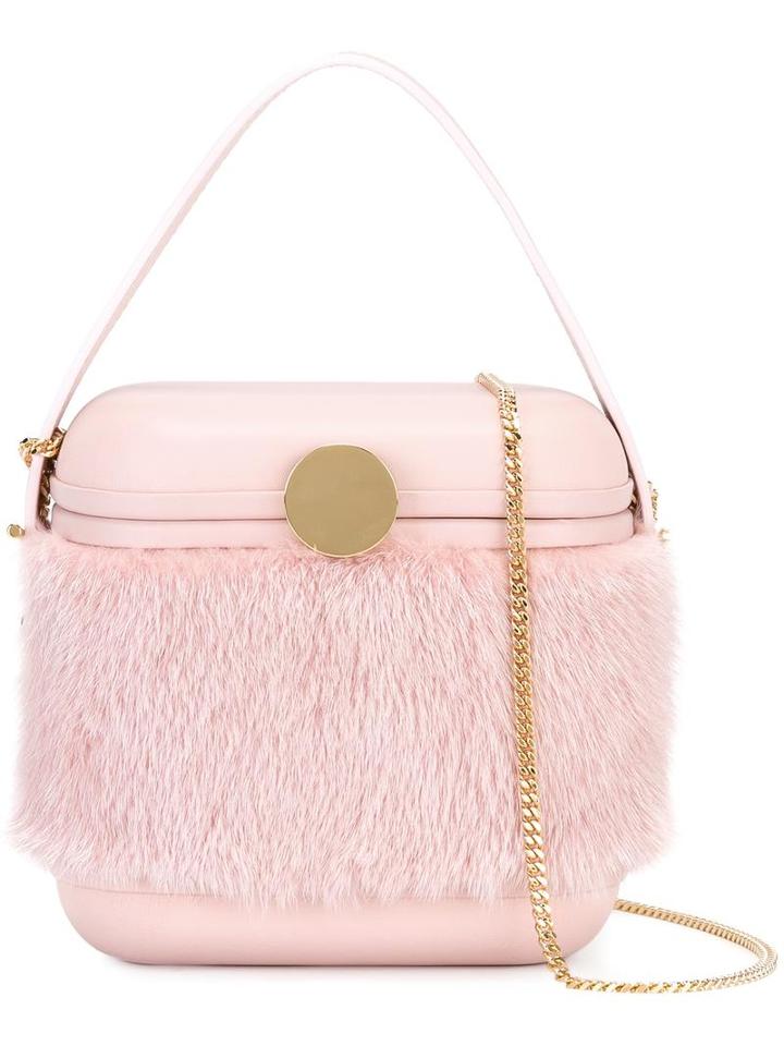 Benedetta Bruzziches Picnic Clutch, Women's, Pink/purple, Leather/sheep Skin/shearling/metal